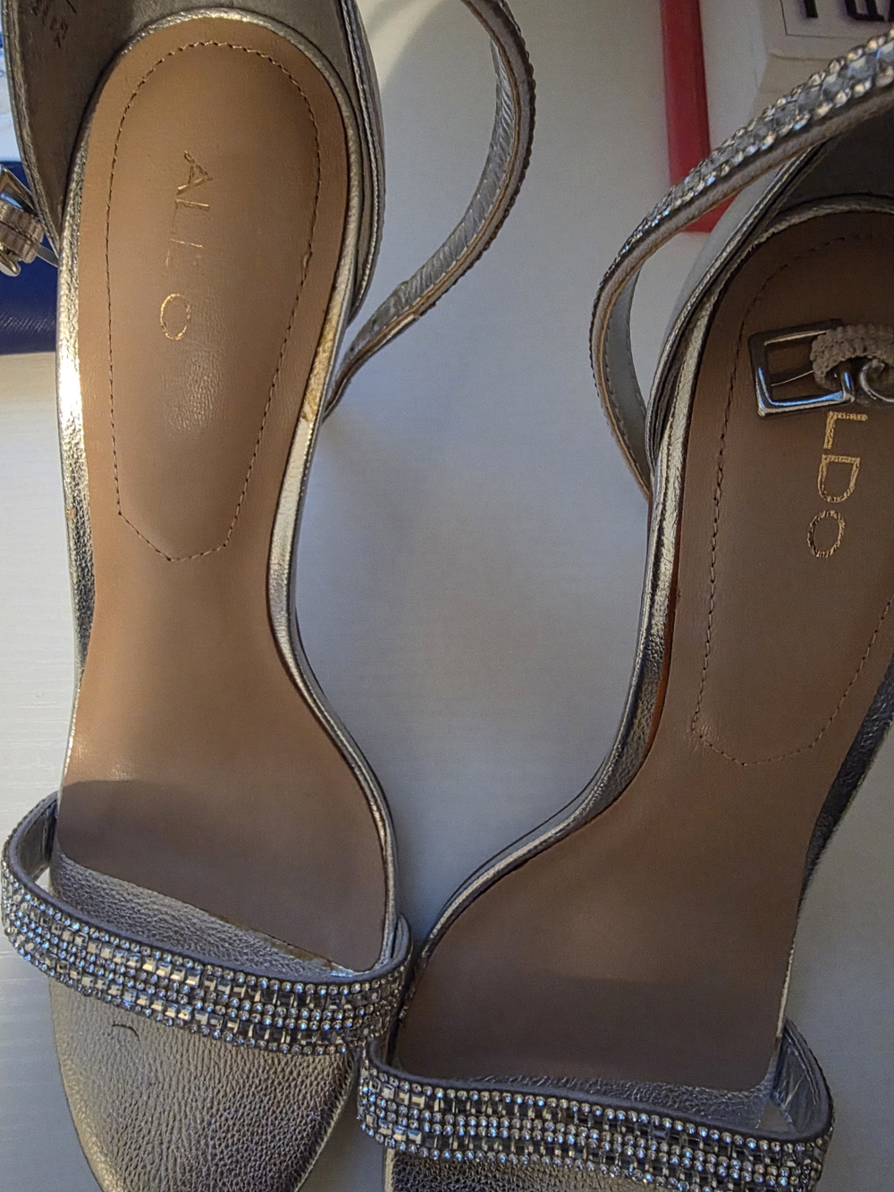ALDO Silver Rhinestone Ankle-Strap Heels - Picture 3 of 6